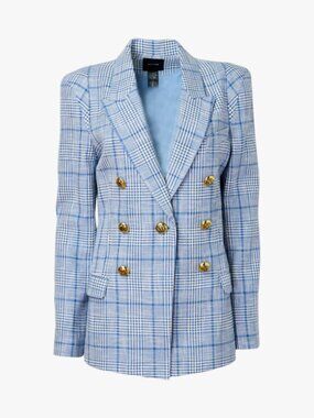 SMYTHE | COTTON & LINEN "NOT A DB PAGODA" HOUNDSTOOTH PLAID BLAZER